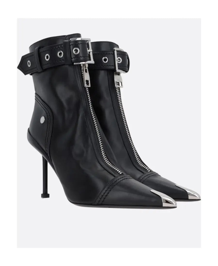 Shaped High Heeled Metal Pointed Buckle Boots