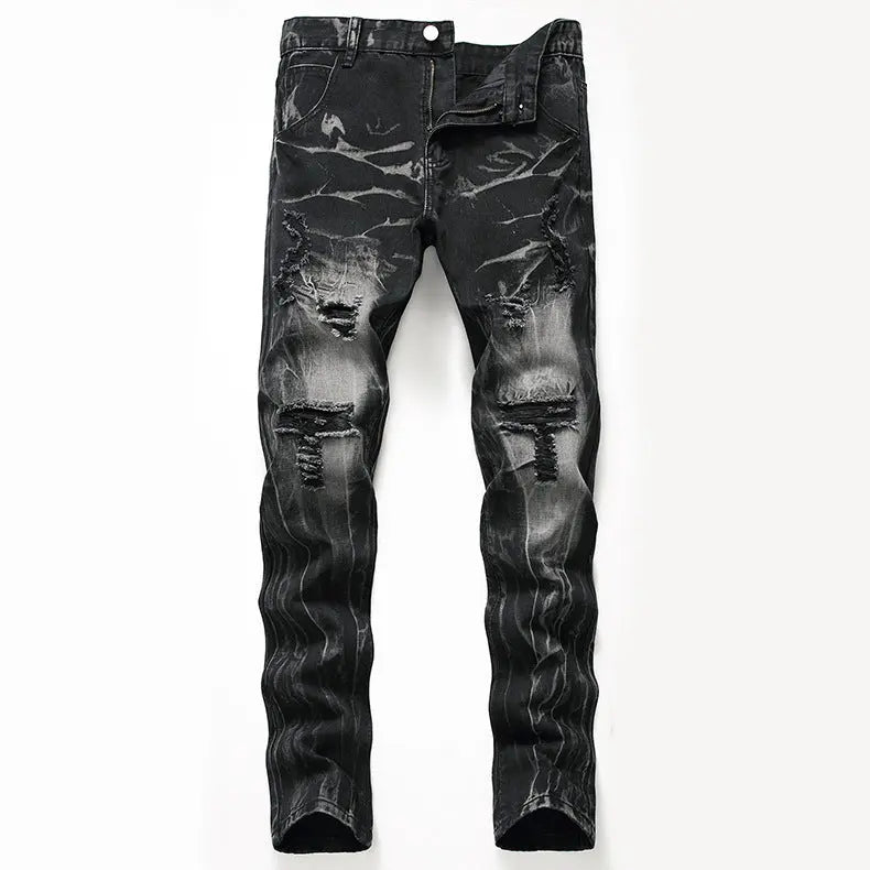 Ripped Black Jeans Men's Autumn And Winter Plus Size Straight-leg Denim Denim Trousers Dropshipman