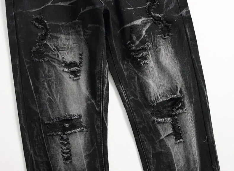 Ripped Black Jeans Men's Autumn And Winter Plus Size Straight-leg Denim Denim Trousers Dropshipman