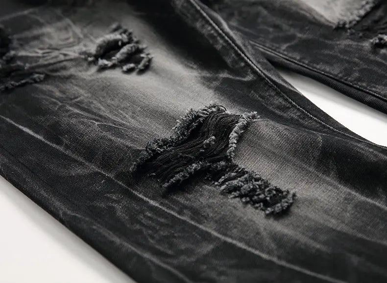 Ripped Black Jeans Men's Autumn And Winter Plus Size Straight-leg Denim Denim Trousers Dropshipman
