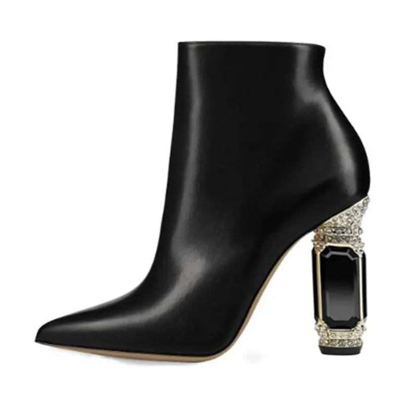 Luxury Rhinestone Gemstone Heel Women Side Zip Short Boots JNi3 shop