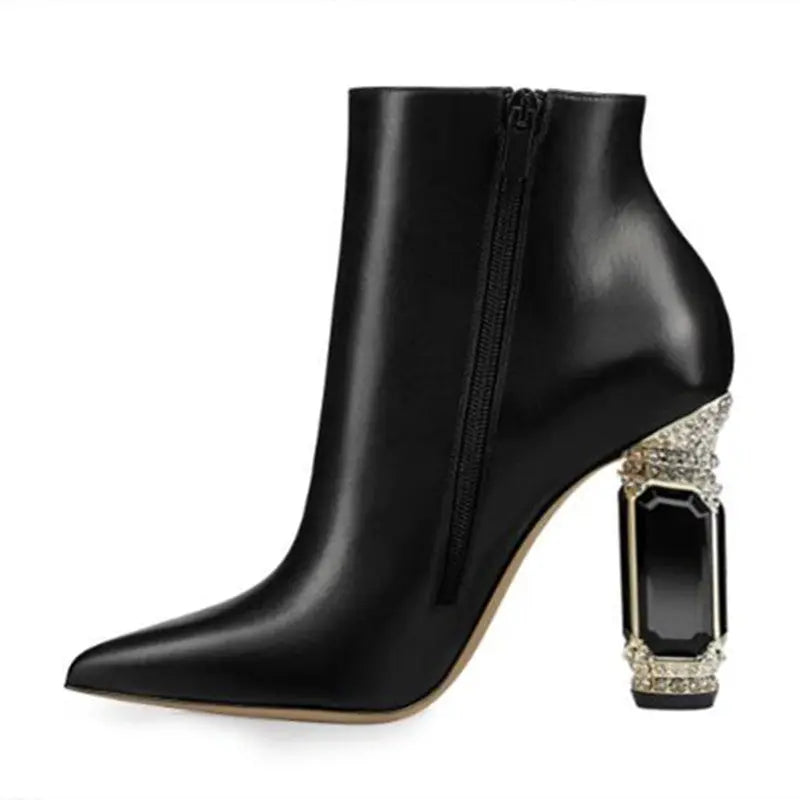Luxury Rhinestone Gemstone Heel Women Side Zip Short Boots JNi3 shop