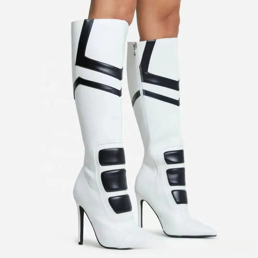 Black And White Color Simple Fashion Boots Women's Shoes Long Tube Dropshipman