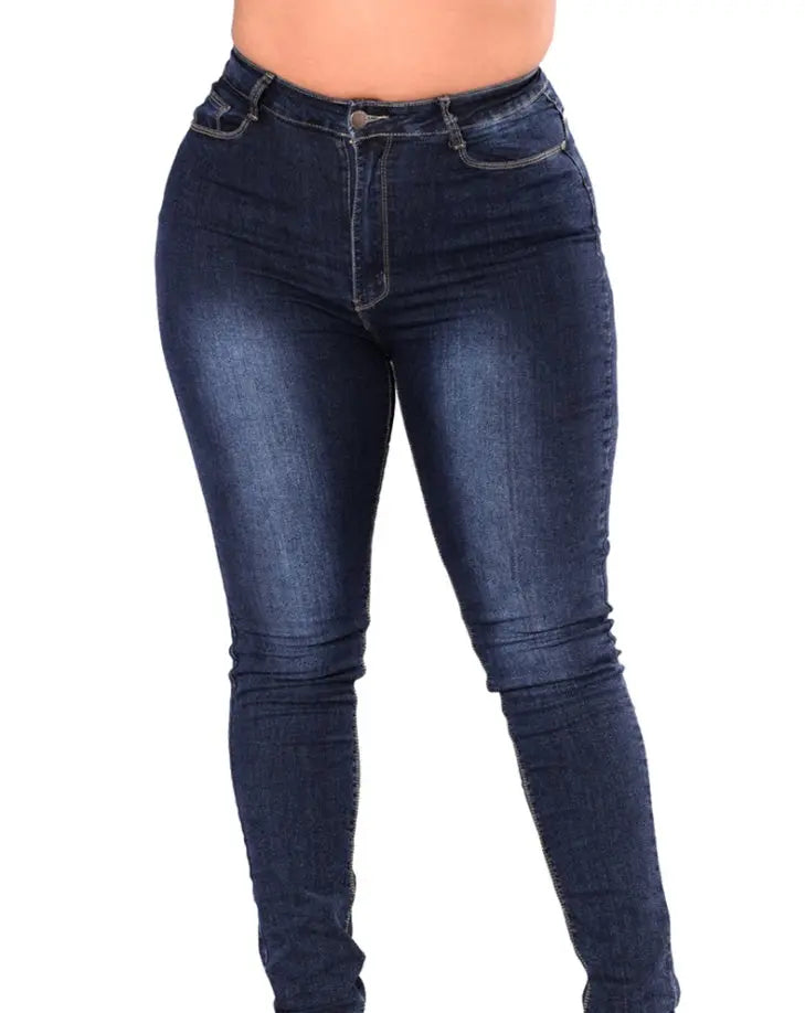 Extra large size fashion high elastic denim pants women JNi3 shop
