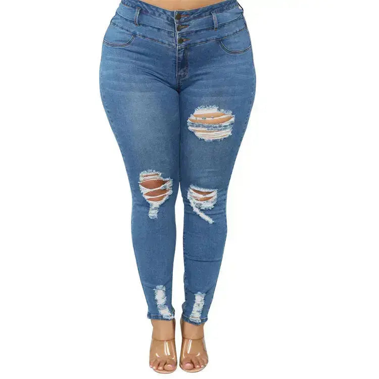 High waist ripped large size fat jeans JNi3 shop
