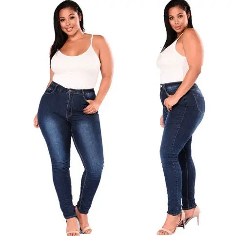 Extra large size fashion high elastic denim pants women JNi3 shop