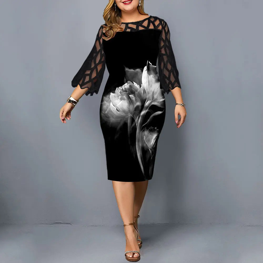 Women's plus size rose print dress Cjdropshipping