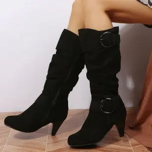 High Tube Below The Knee Round Head Buckle Women Boots JNi3 shop