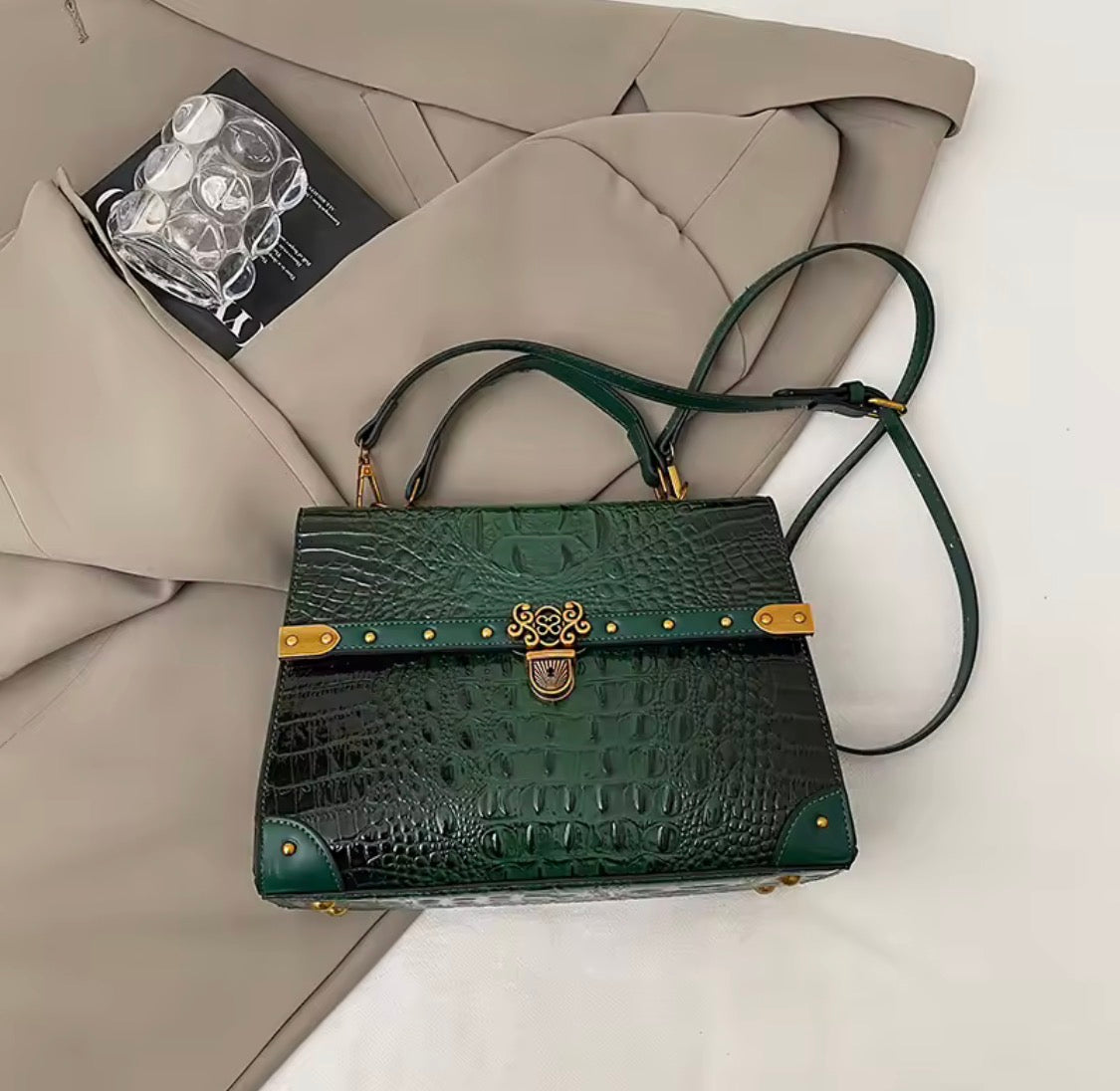 Vintage Crocodile Pattern Satchel Handbag