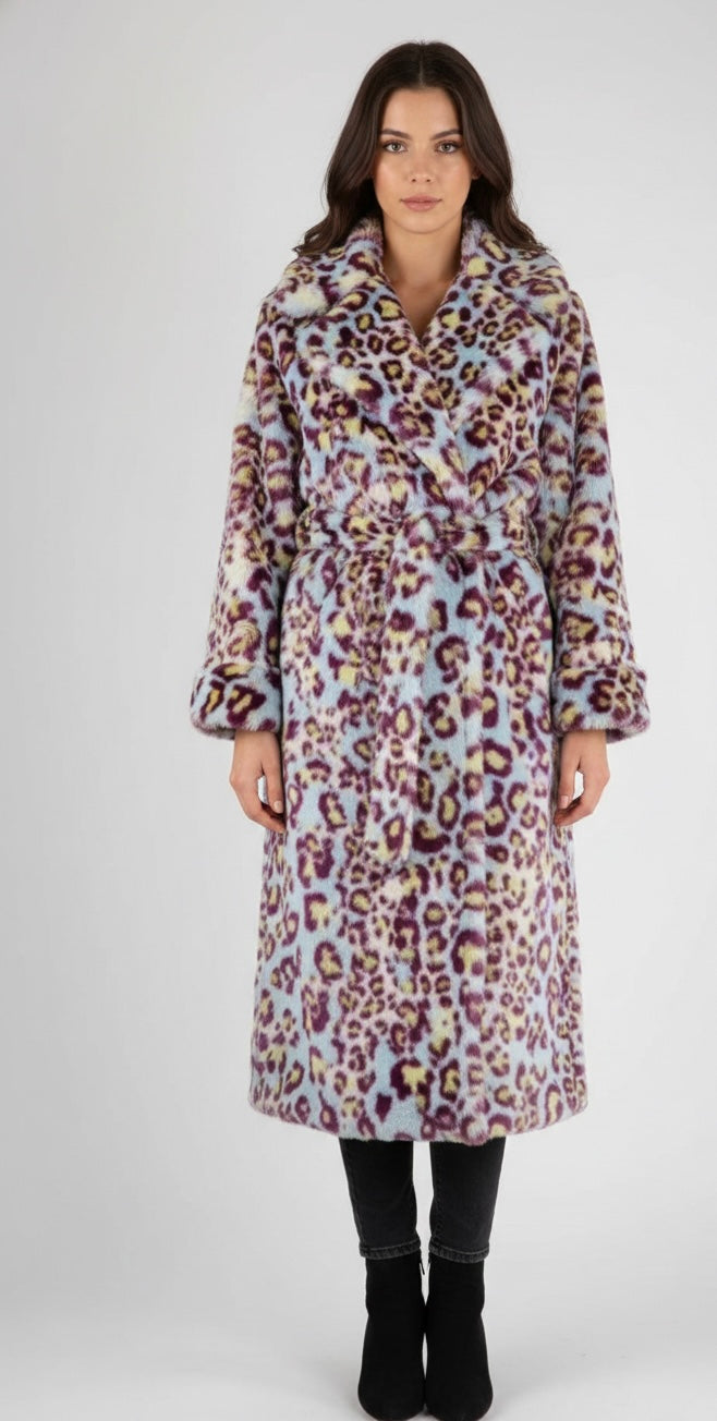 Luxury Long Faux FurOvercoat- Full Length  Print Winter coat- Oversized Plush Trench Coat - Glamorous Formal Outerwear.