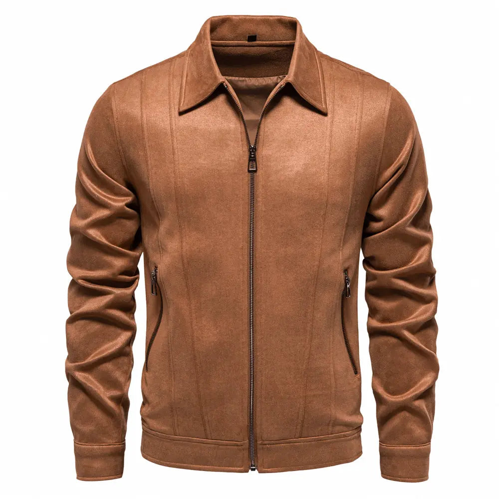 Fashion Lapel Zipper Jacket Autumn And Winter Solid Suede Coat Men's Clothing Outdoor Dropshipman