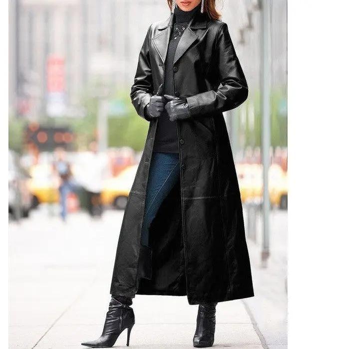 European and American women's leather coat long coat Cjdropshipping