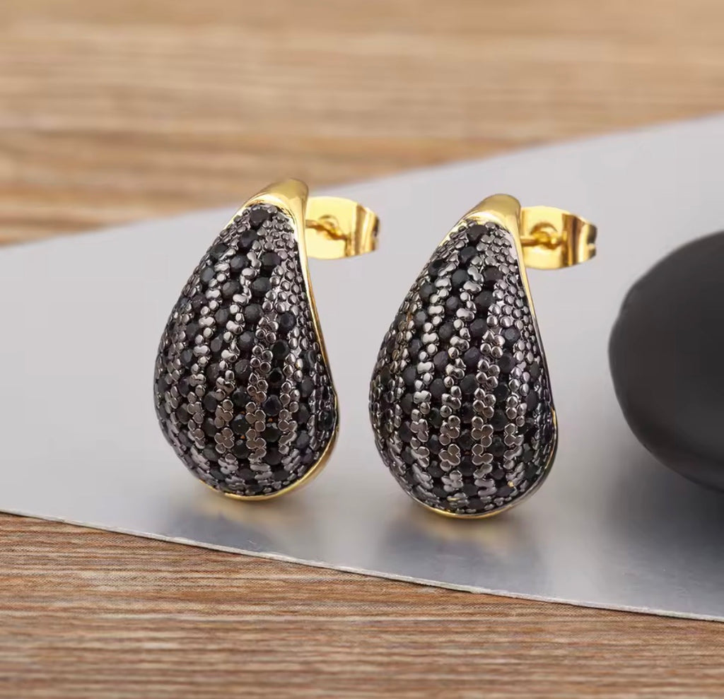 Gold Teardrop Cubic Zirconia Stud Earrings | Pave Cz Waterdrop Statement Earrings | Elegant Geometric Teardrop Jewelry for Women | Gift for Her