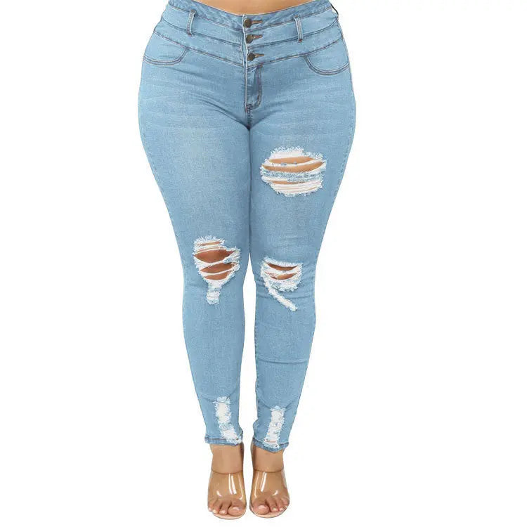 High waist ripped large size fat jeans JNi3 shop