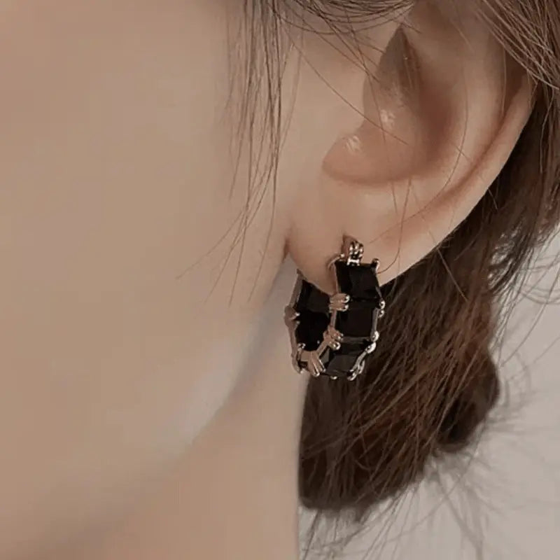 Fashionable All-match Black Crystal Zirconium Ear Ring