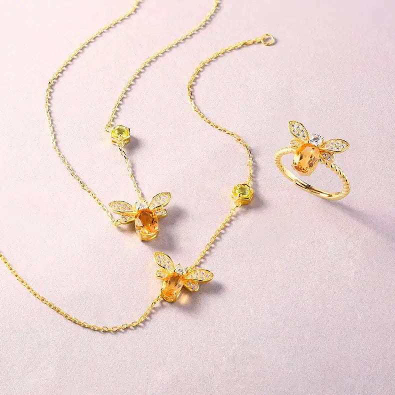 Citrine Peridot Bee Color Gold Necklace Cjdropshipping