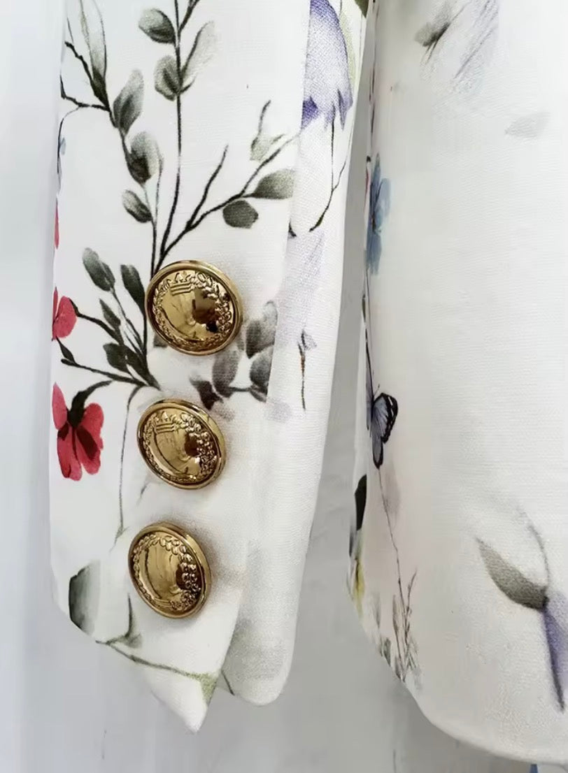 Women’s Floral Print Suit Set, Designer Two-Piece Blazer and Flare Pants, Botanical Garden Party Outfit, Statement Tailored Suit,