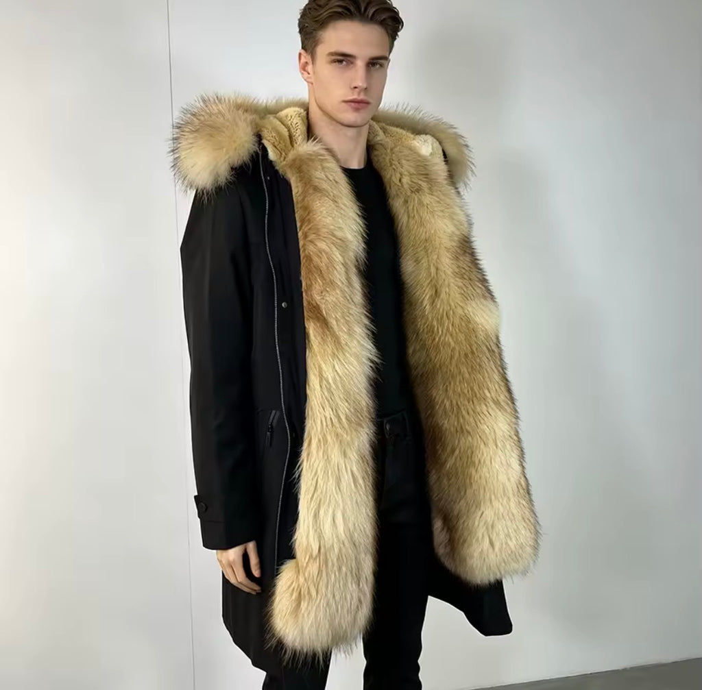 Men's Luxury Real Raccoon Fur Hooded Parka Jacket