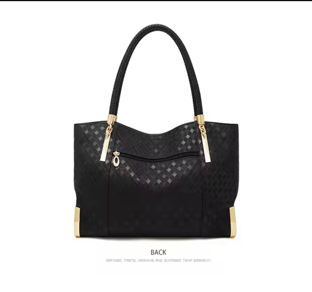 Black Leather Purse and Shoe Set | Gold Accent Boots or Heels, Genuine Leather, Cowhide