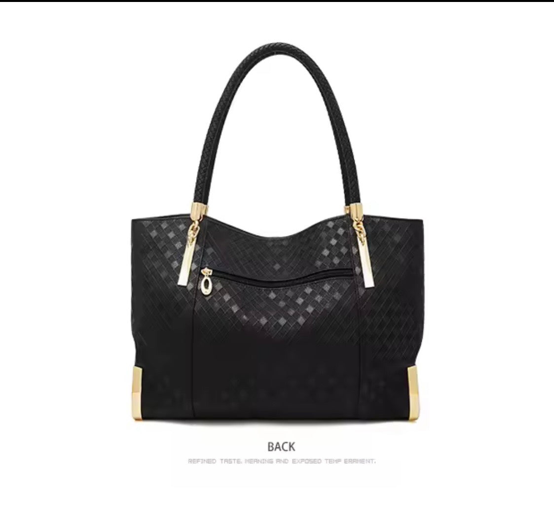 Black Leather Purse and Shoe Set | Gold Accent Boots or Heels, Genuine Leather, Cowhide