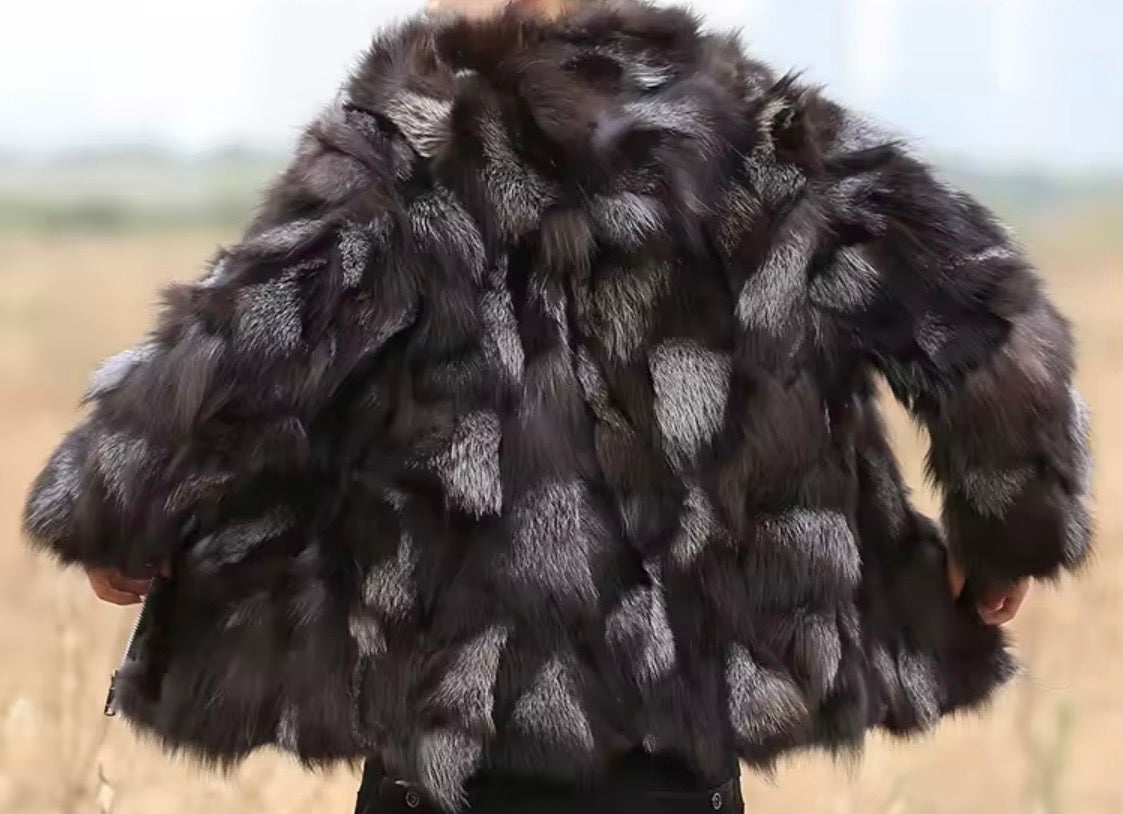 Men's Real Rabbit Fur Jacket with Fox Fur Collar | Luxury Winter Overcoat