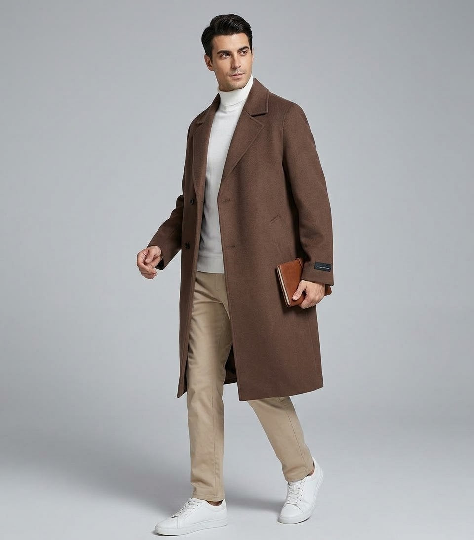 Men's 100% Cashmere Coat]Long Double Sided Overcoat]Classic Double Breasted Winter Trench Jacket]Formal Luxury Outerwear
