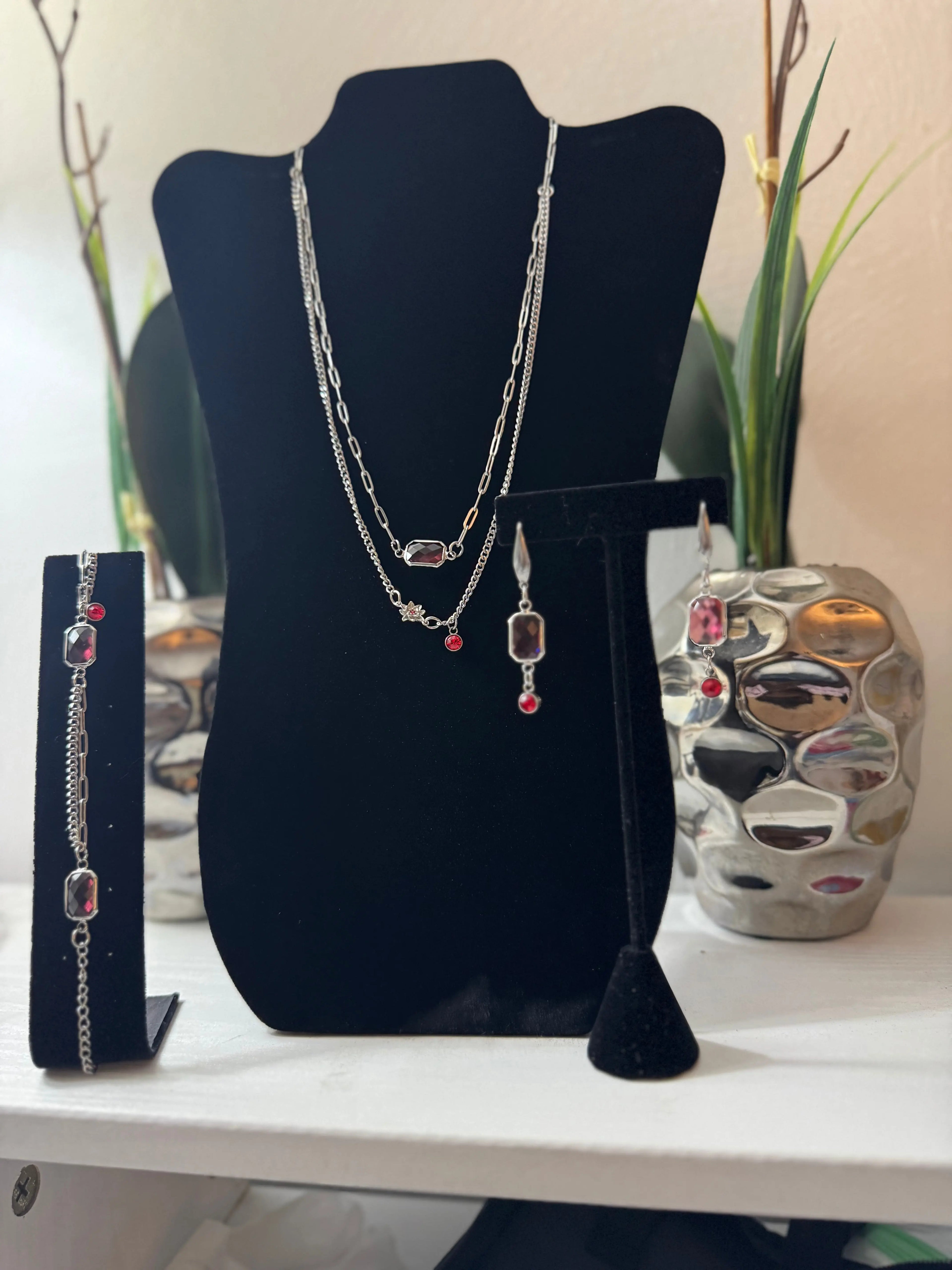 316 stainless steel Birth Month Pendant layered Necklace , Bracelet ,Earrings3pce set - JNi3 shop