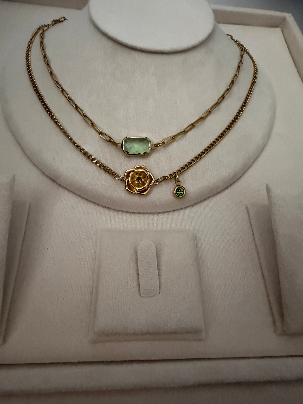 18k Gold PVD Birth Month double layered pendant Necklace, Bracelet and Earrings 3 pce set.