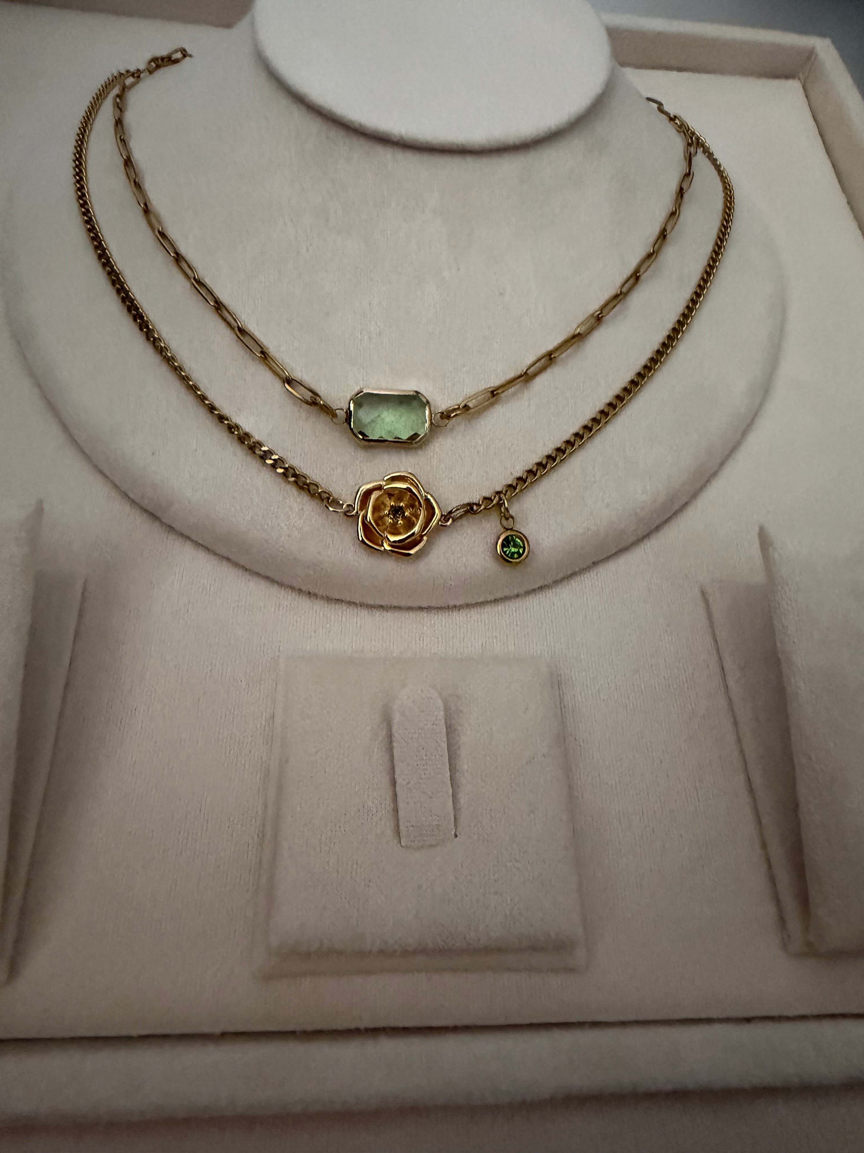 18k Gold PVD Birth Month double layered pendant Necklace, Bracelet and Earrings 3 pce set.