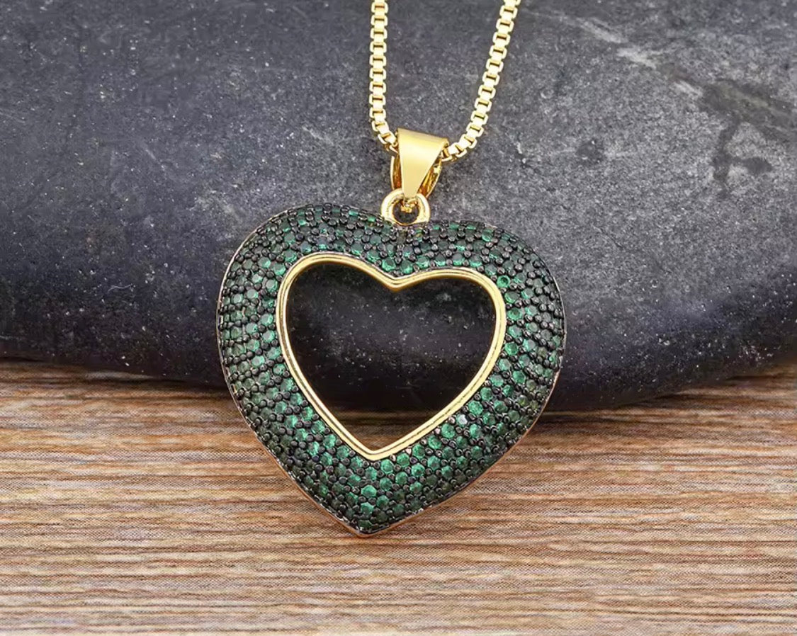 Heart-Shaped Hollow Crystal Zircon Pendant Link Chain Necklace Women's Charm Jewelry Anniversary Gift