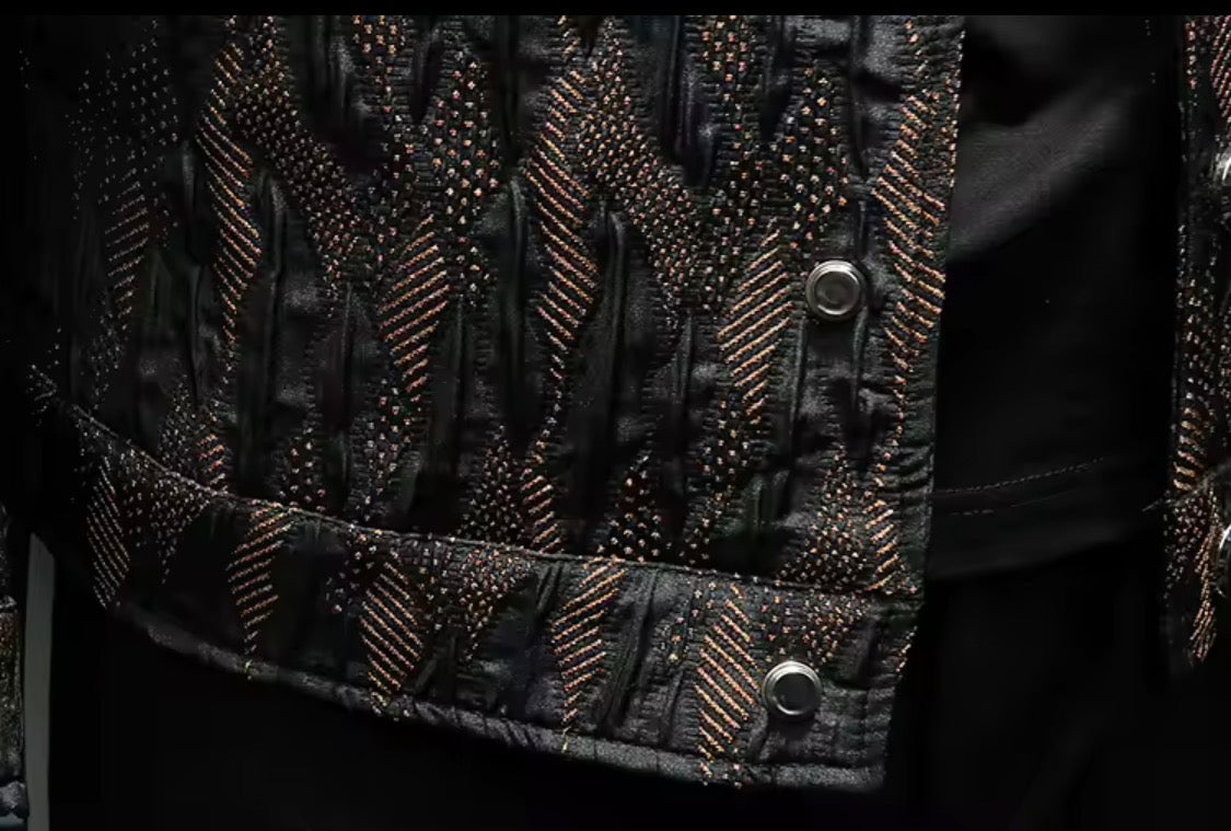Men's Floral Jacquard Button-Up Casual Jacket with Pocket Details | Stylish Modern Statement Outerwear