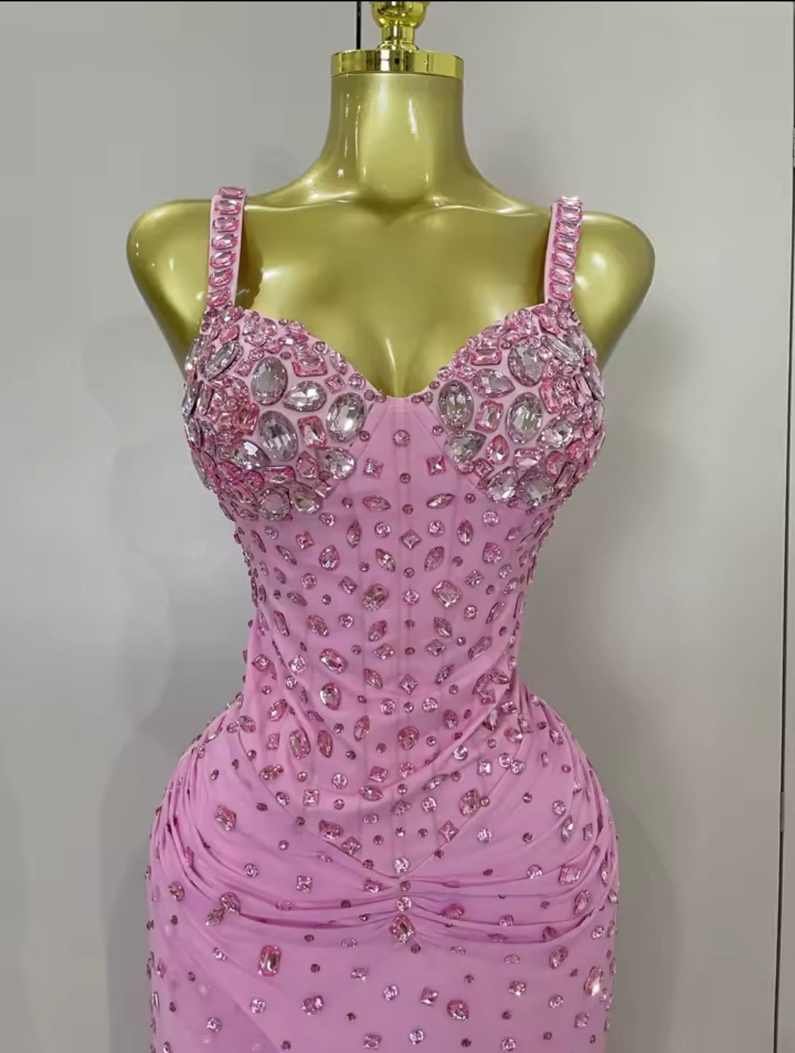 Pink Crystal Rhinestone Evening Gown, Formal Prom Dress, Glamour Bodycon Corset Maxi Dress, Sparkly Birthday Gala Dress, High Slit Gown