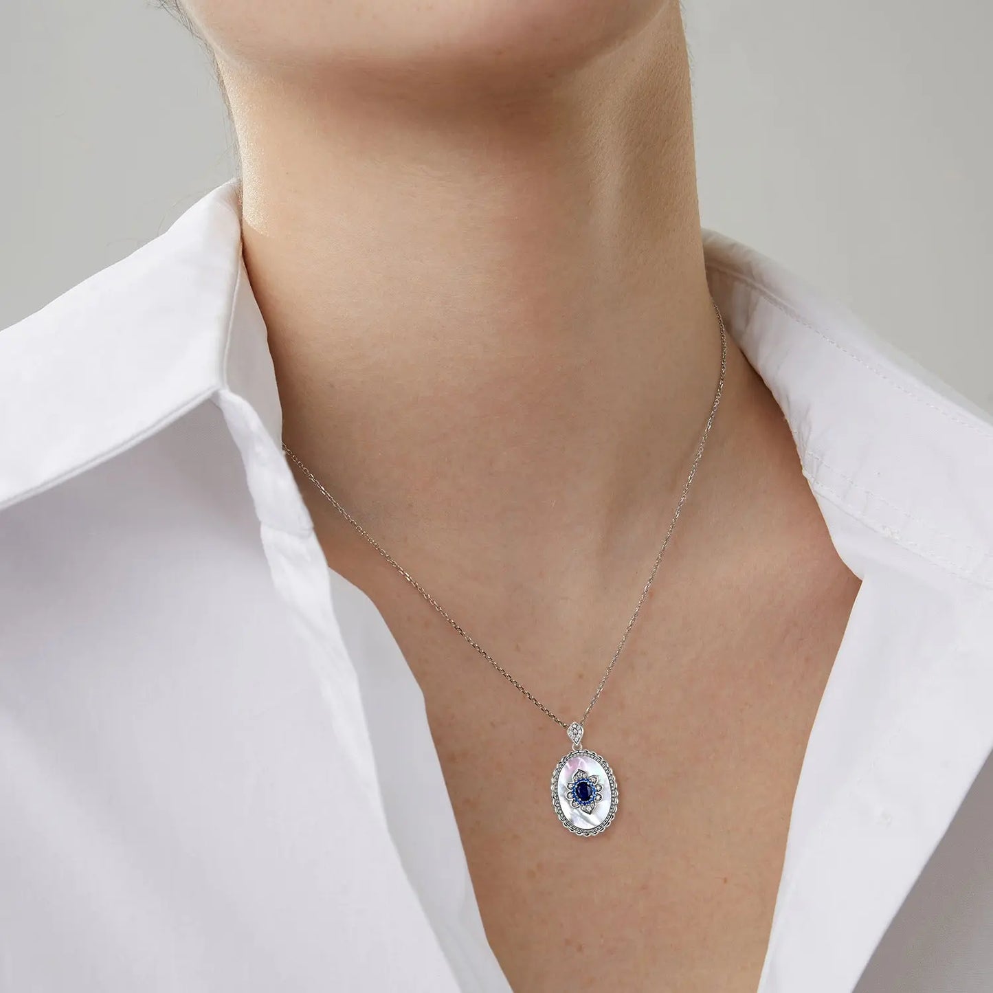 Sapphire Diamond Pendant 925 Sterling Silver Party Wedding Pendants Chain Necklace For Women Charm Jewelry - JNi3 shop