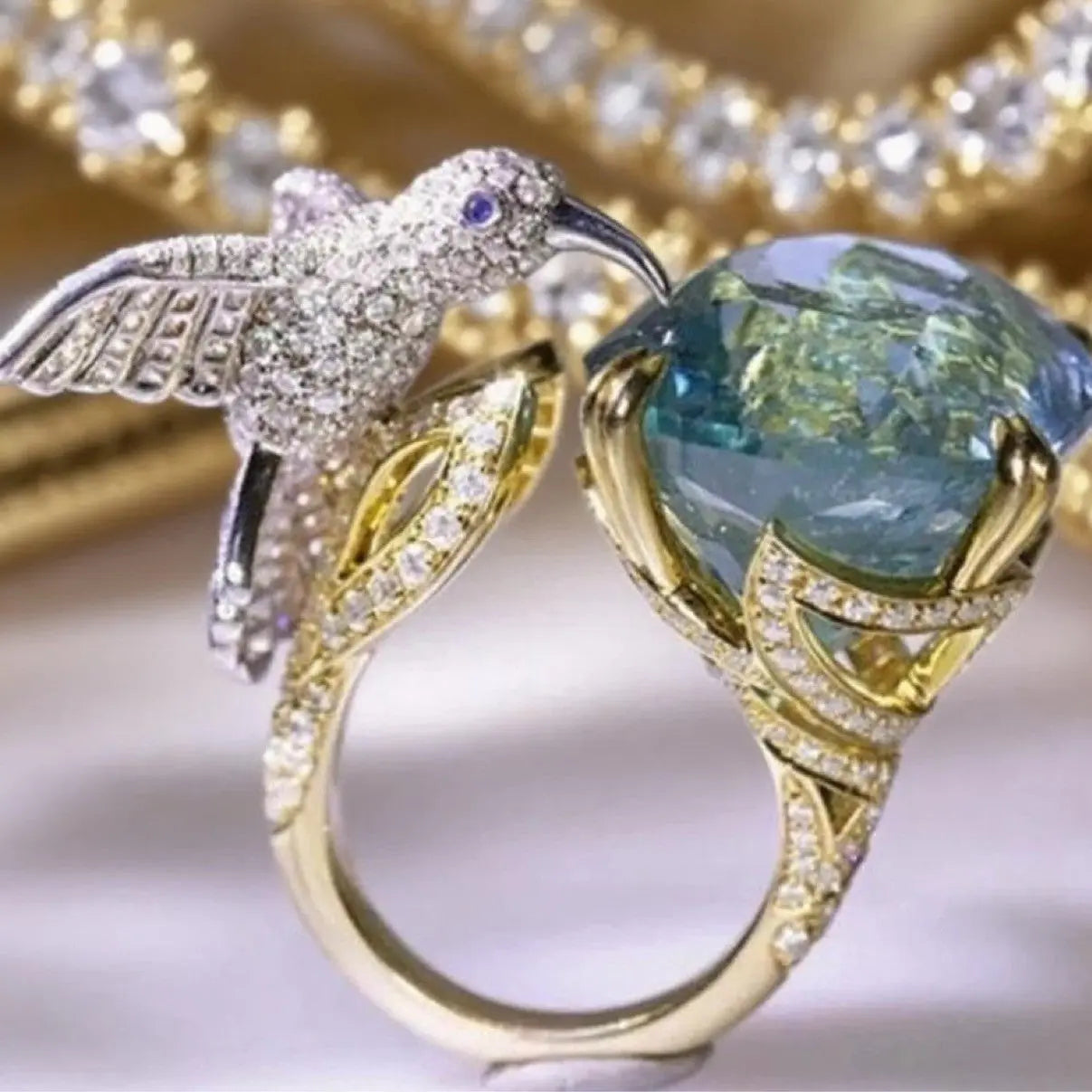 Fashion Luxury Ocean Blue Topaz Hummingbird Shape Open Ring JNi3 shop