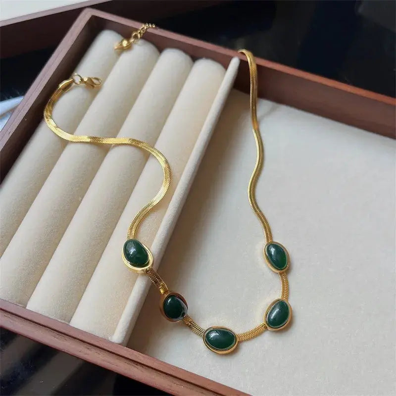 Fashion Jewelry Green Stone Crytal Snake Chain Multilayer Necklace For Women Pendant Boho Fashion Jewelry Gift JNi3 shop