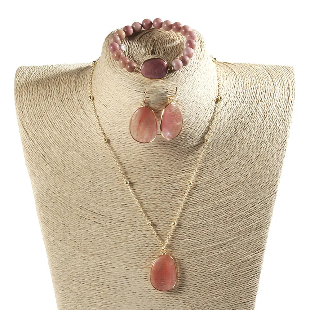 Gold Chain Necklace Natural Stone Bracelet Earrings Women's Jewelry Set Cjdropshipping