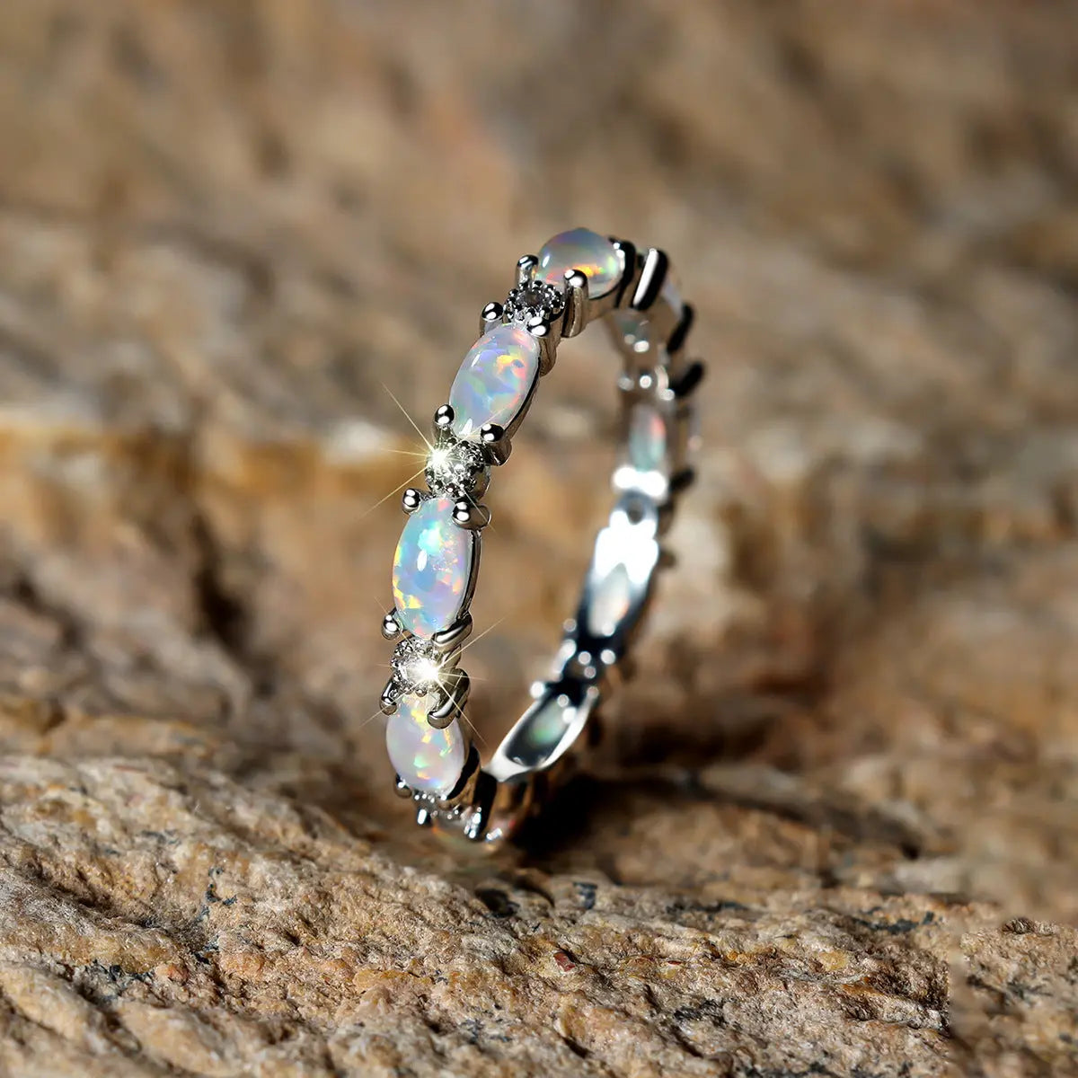 Platinum Heart-shaped Full Of Diamond Opal Ring Cjdropshipping