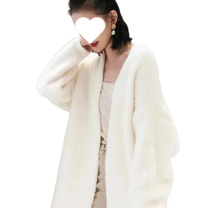 Mink-like Wool Cardigan Loose Size Thickened Mid-length Idle Style Knitted Coat JNi3 shop