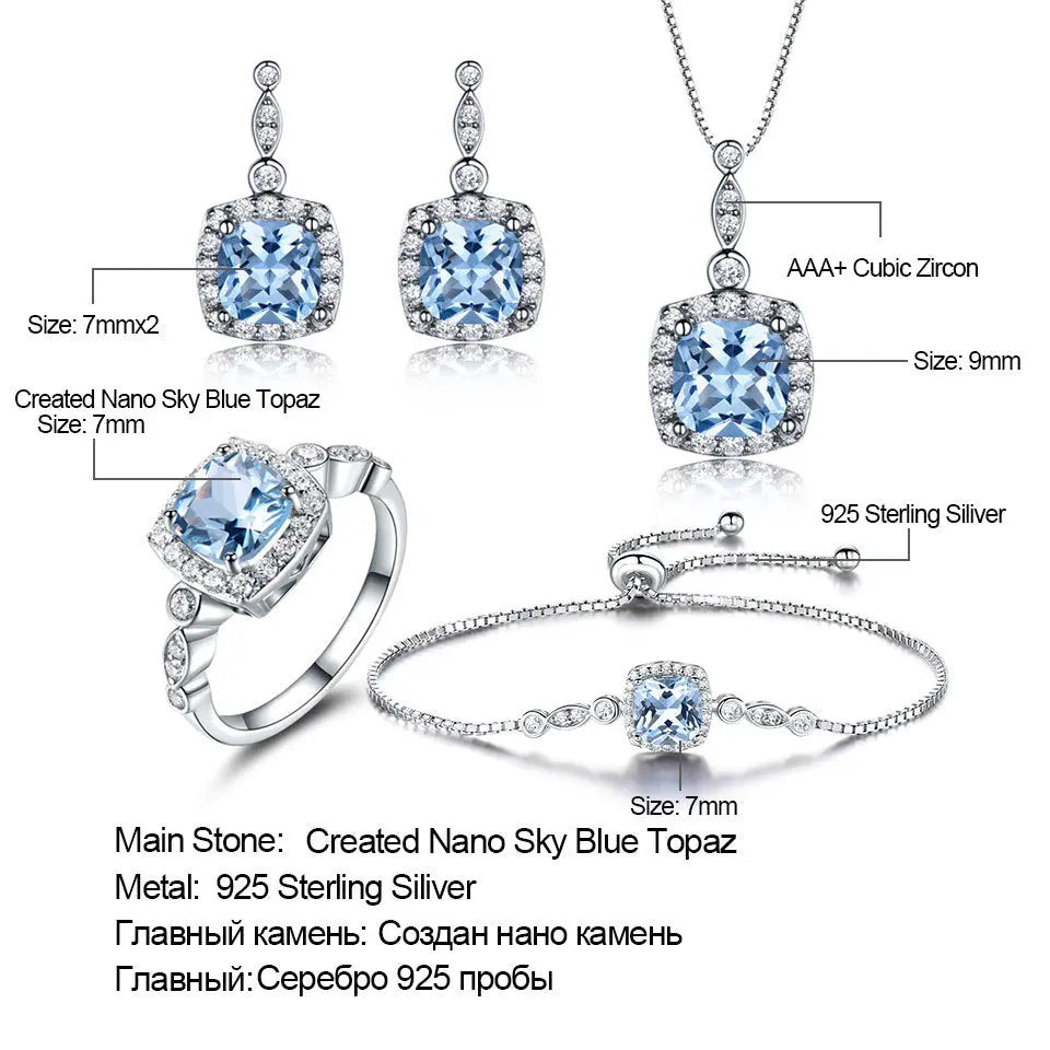 925 Sterling Silver Necklace Sky Blue Topaz Four-Piece Set - JNi3 shop