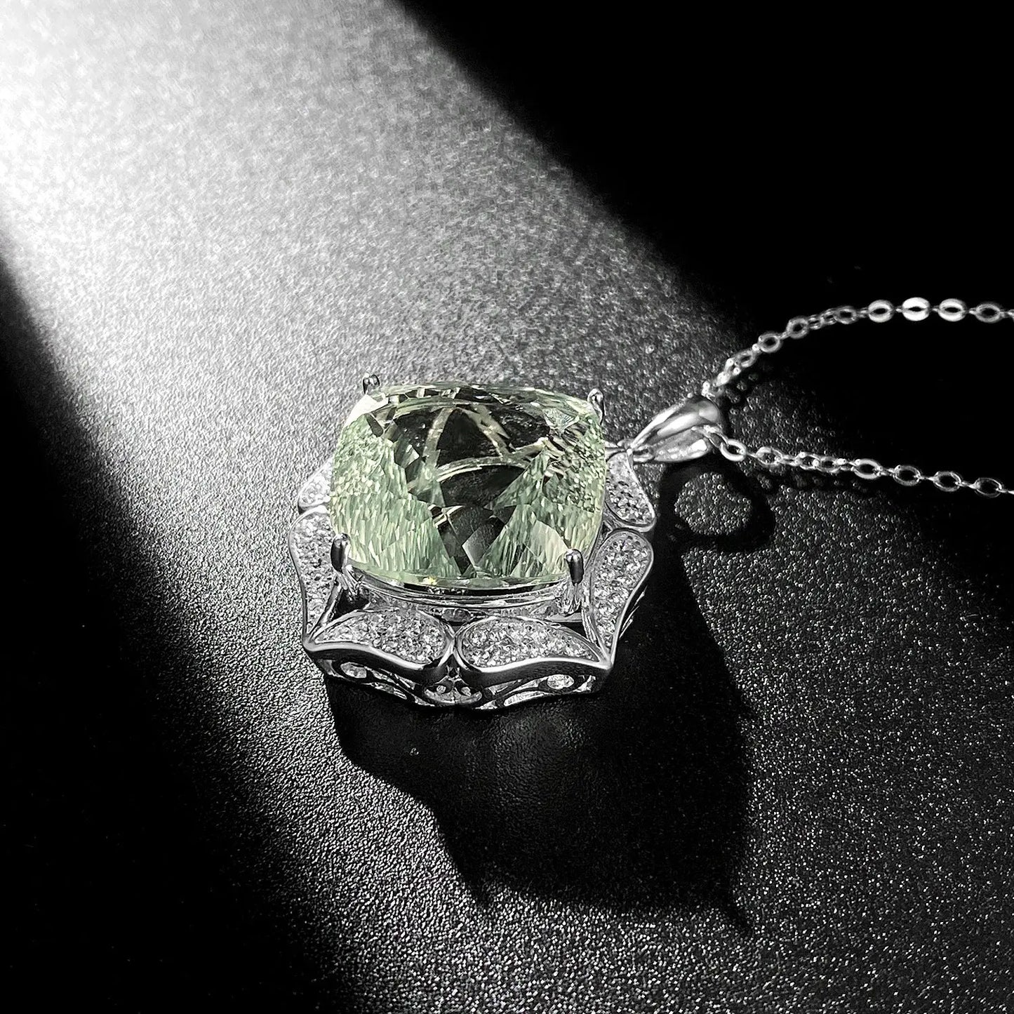 Luxury Sweater Chain Femininity S925 Silver Set Large Natural Green Crystal Pendant High-grade Jewelry - JNi3 shop