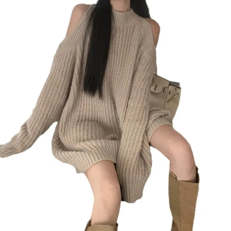 High-end Mock Neck Sweater Dress Women's Season Loose JNi3 shop