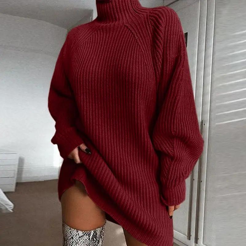 Solid Turtleneck Long Sweater Winter Warm Women Sweater Dress Cjdropshipping