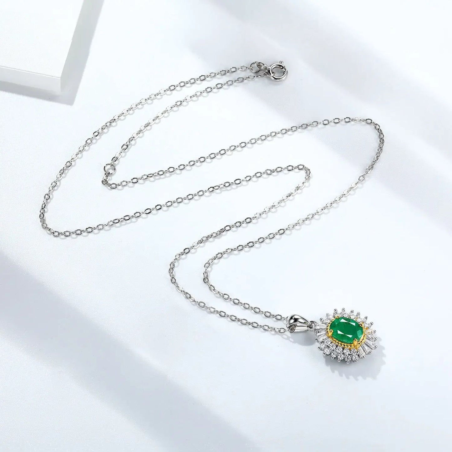 Natural Emerald Pendant Feminine Minority Design Jewelry S925 Silver Chain JNi3 shop