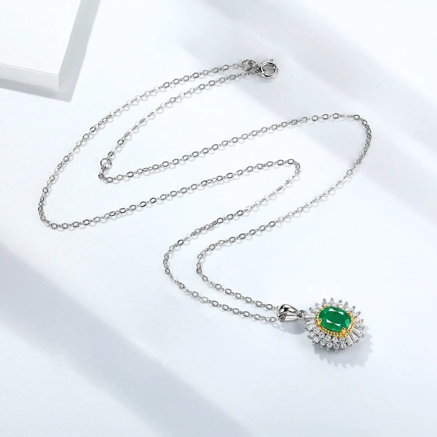 Natural Emerald Pendant Feminine Minority Design Jewelry S925 Silver Chain JNi3 shop
