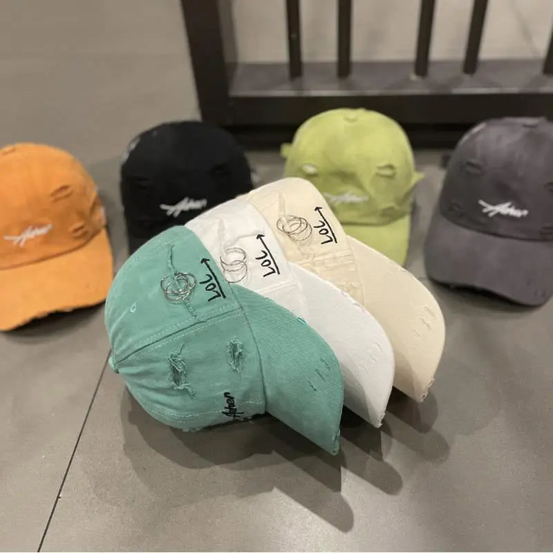 Korean Ins Retro Tattered Jeans Soft Peaked Cap Women Dropshipman