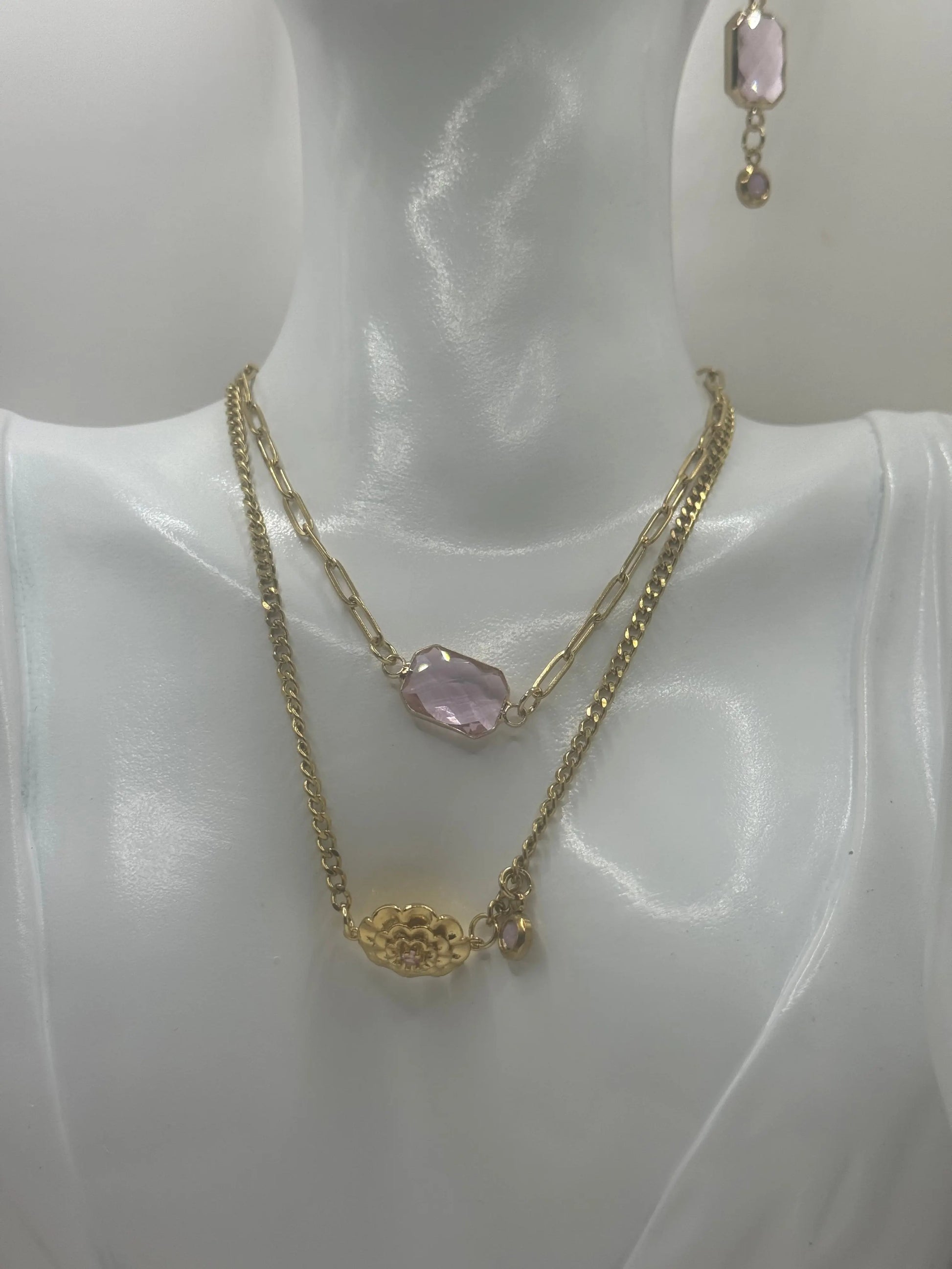 18k Gold PVD Birth Month double layered pendant Necklace, Bracelet and Earrings 3 pce set. JNi3 shop