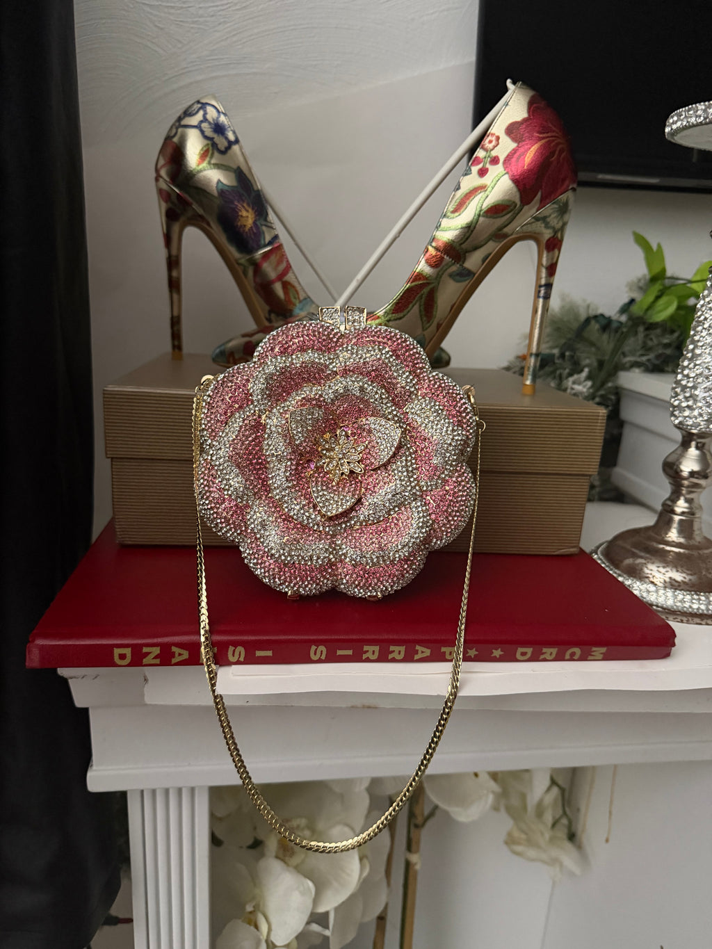 Floral Embroidered Heels and Crystal Clutch Set | Wedding Shoes Matching Bag | Bridal Evening Party Pumps | Luxury Formal Occasion Set