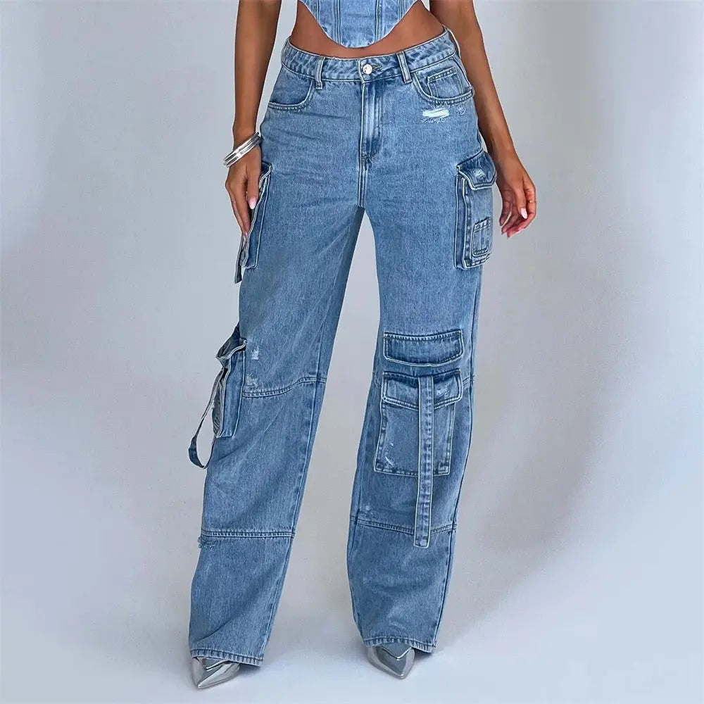Women's Suit Low Waist Three-dimensional Tube Top And Pocket Stitching Jeans Pants Cjdropshipping