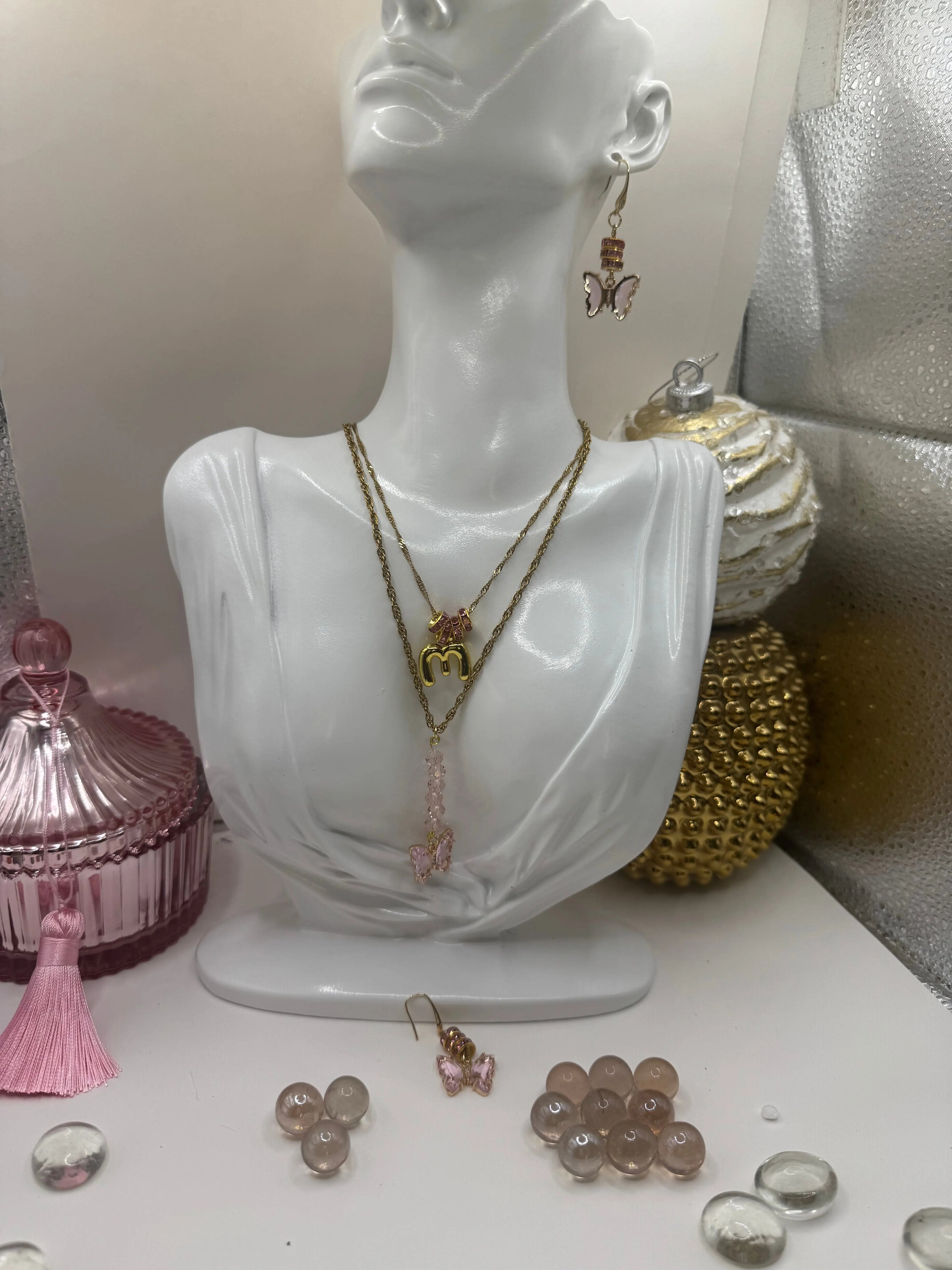 Butterfly Customizable Initial Birth Month layered Necklace and Earrings set. - JNi3 shop