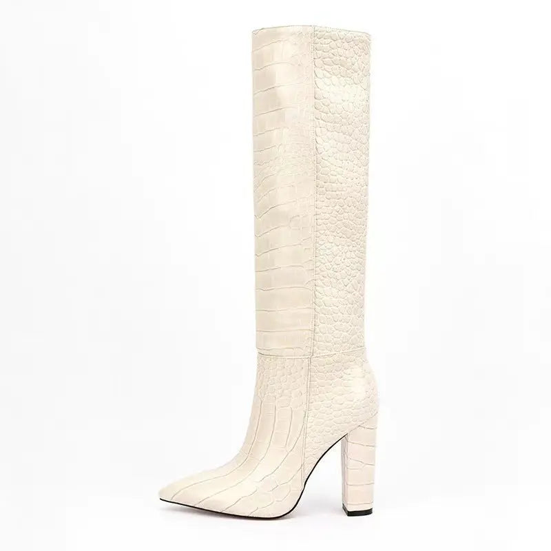 High Leg Boot Chunky Heel European And American Crocodile Pattern Dropshipman